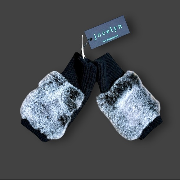 Jocelyn Women’s Black & White Fur Knit Fingerless Gloves Sz OS - Picture 8 of 13